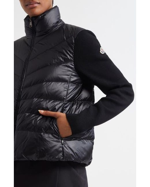 Moncler Black Quilted Down & Wool Knit Cardigan