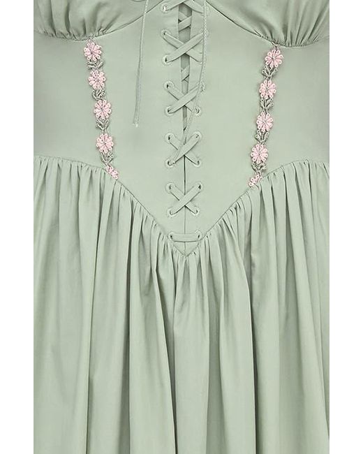 pink dress with green flowers Fiona Dress in Evergreen – RESA main image 1