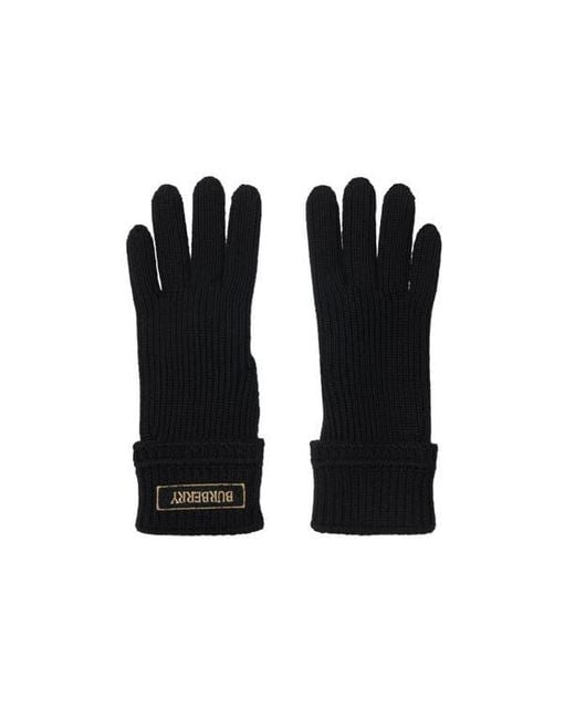 Burberry Black Logo Patch Wool Blend Gloves for men