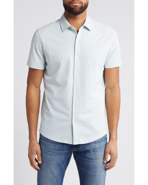 Robert Barakett White Keyes Slim Fit Microprint Short Sleeve Knit Button-up Shirt for men