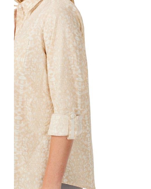 Foxcroft White Zoey Abstract Print Cotton Button-Up Shirt