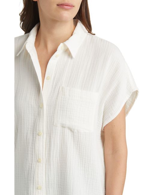 Madewell White Lightspun Dolman-sleeve Button-up Shirt