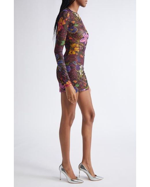 Area Red Hotfix Printed Long Sleeve Tulle Minidress