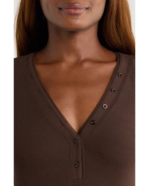 FRAME Brown The Mesh Trim Rib Henley