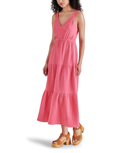 Steve Madden Pink Amira Tiered Cotton Midi Dress