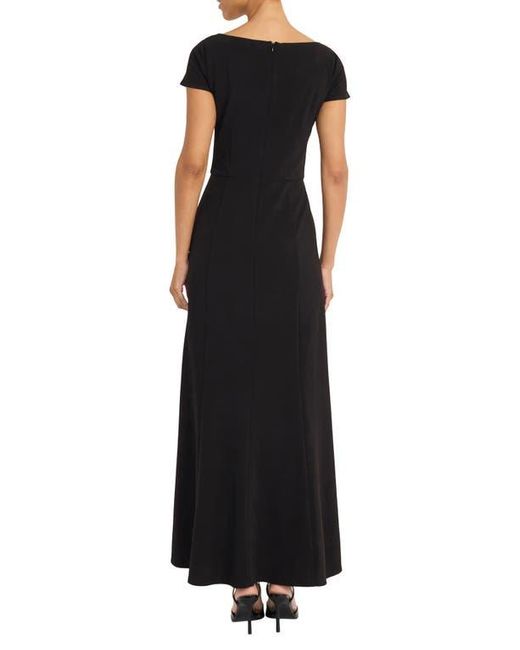 Maggy London Women's Black Rhinestone Trim Short Sleeve Gown