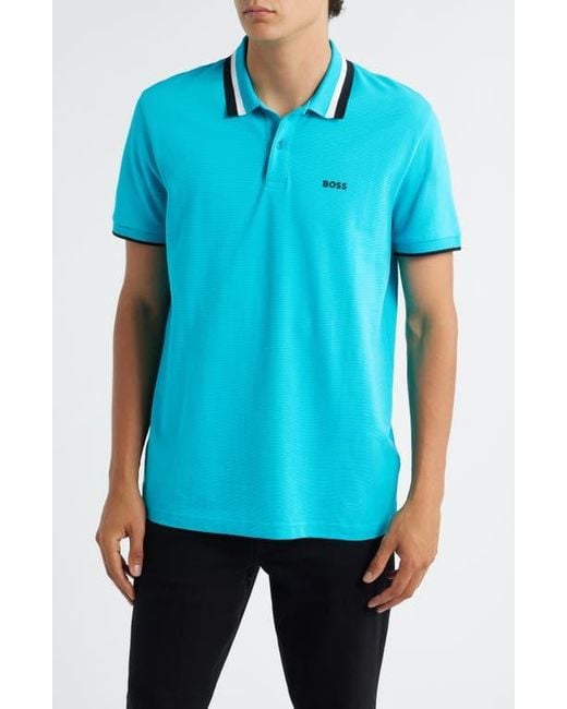 Boss Blue Paddy Tipped Cotton Polo for men