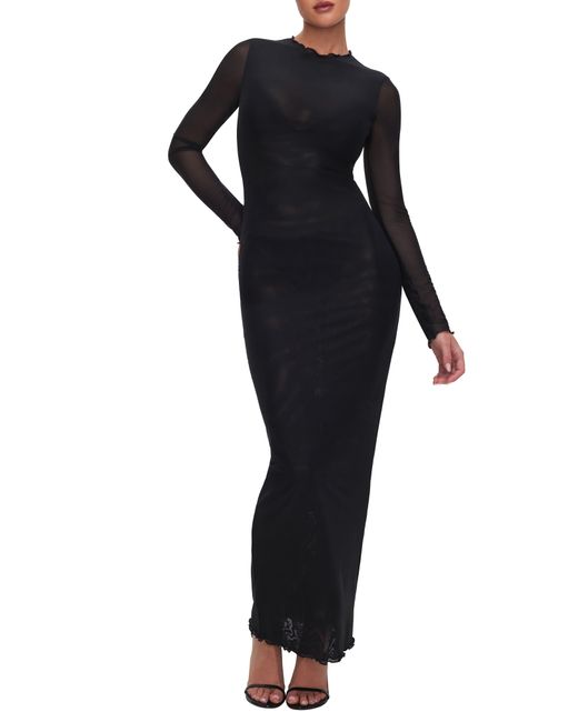 GOOD AMERICAN Black Long Sleeve Mesh Cover-up Dress