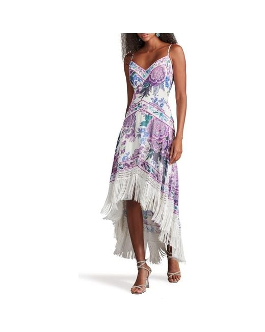Tadashi Shoji Women's Purple Scarf Print Fringe Detail High-Low Cocktail Dress Tadashi Shoji Women's Purple Scarf Print Fringe Detail High-Low Cocktail Dress