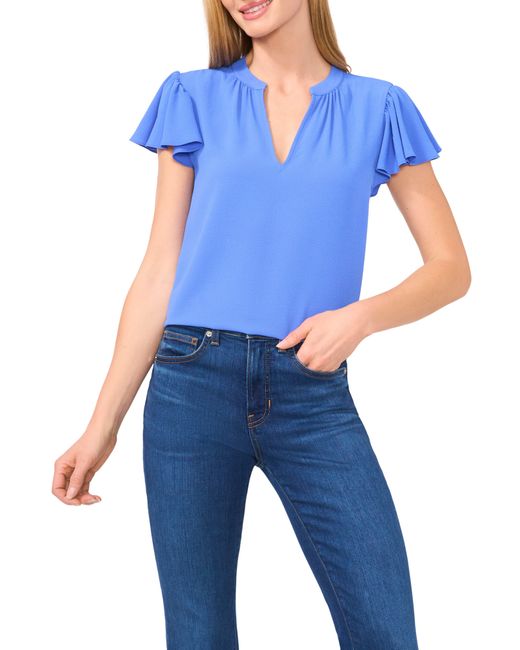 Cece Blue Flutter Sleeve V-Neck Top