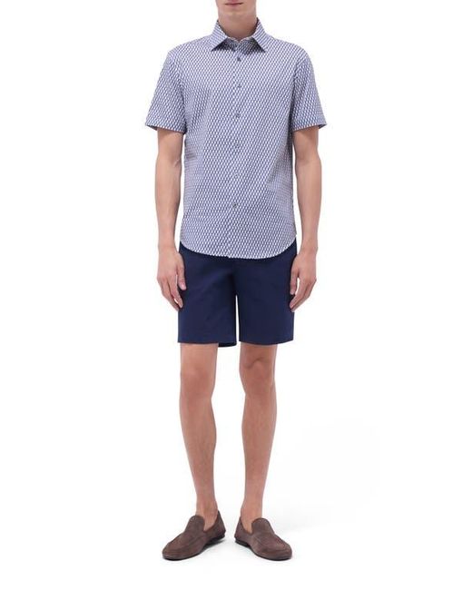 Bugatchi Blue Miles Ooohcotton Geo Print Short Sleeve Button-Up Shirt for men