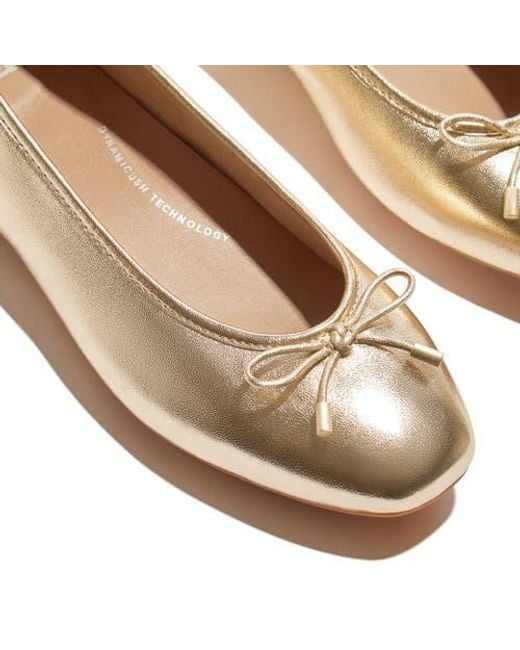 Fitflop Natural Delicato Bow Soft Metallic-Leather Ballet Flats