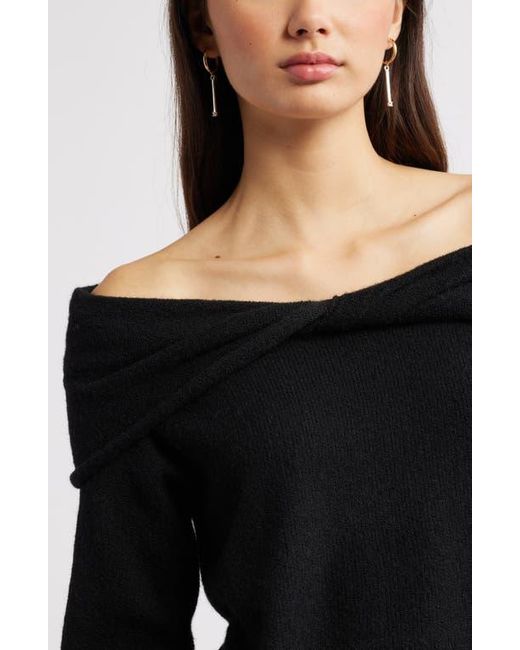 Open Edit Black Twisted Collar Sweater