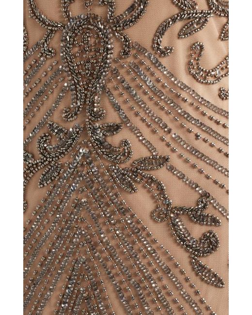 Pisarro Nights Brown Illusion Beaded Mesh Column Gown