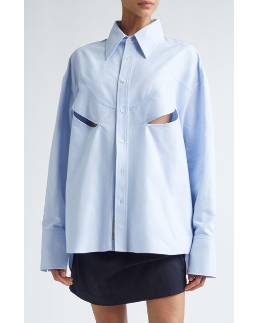 Commission Blue Rider High-low Hem Cotton Button-up Shirt