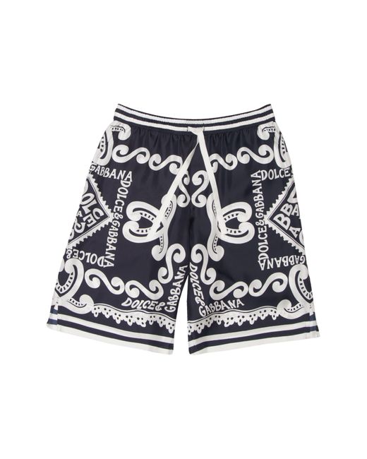 Dolce & Gabbana Black Marina Print Silk Twill Shorts for men