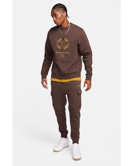 Nike Brown Sportswear Club Embroidered Crewneck Sweatshirt for men