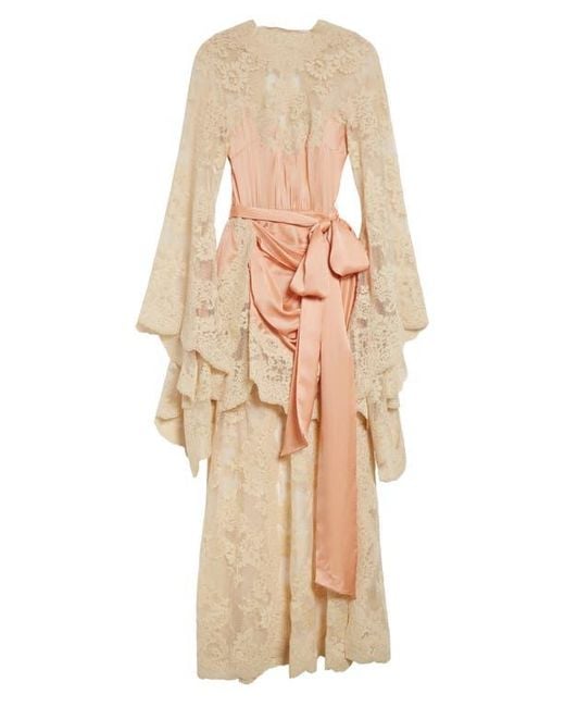 Zimmermann Natural Hypnotic Long Sleeve Draped Lace & Silk Satin High-Low Dress