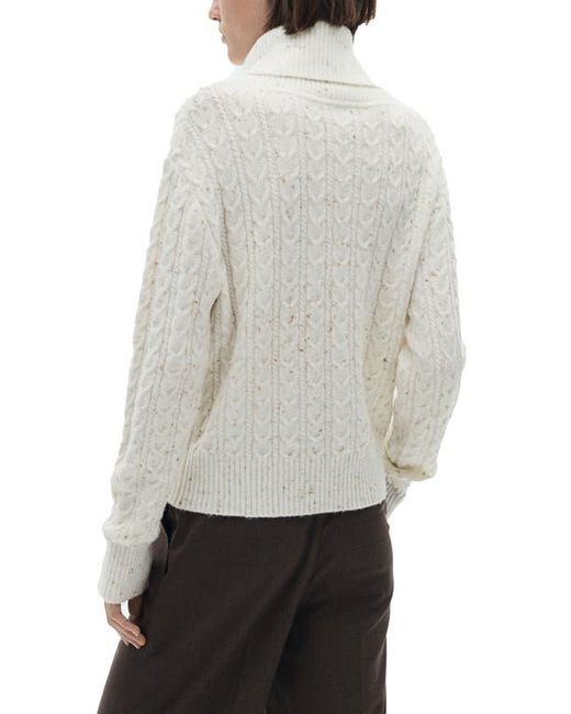 Mango White Twisted Cable Knit Donegal Turtleneck Sweater