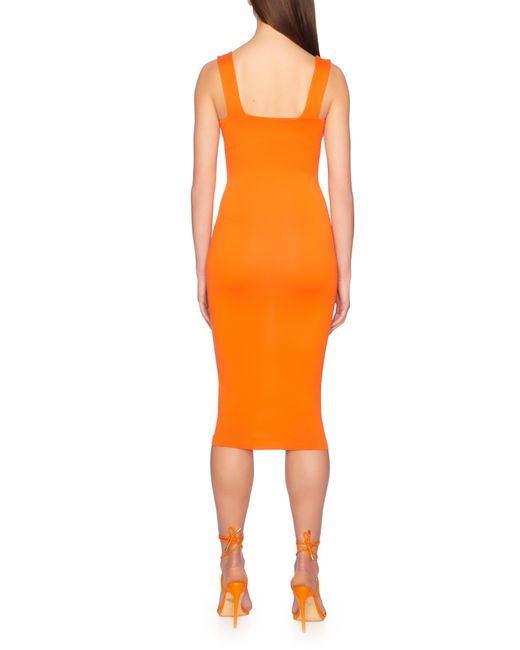 Susana Monaco Orange Asymmetric Neck Body Con Midi Dress