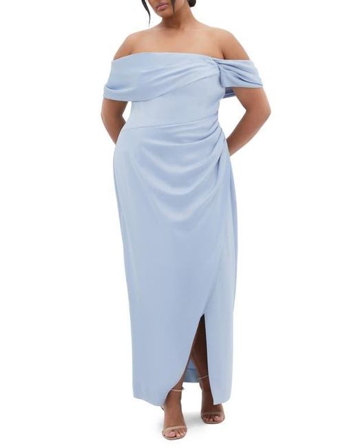 City Chic Blue Paloma Off The Shoulder Satin Maxi Dress