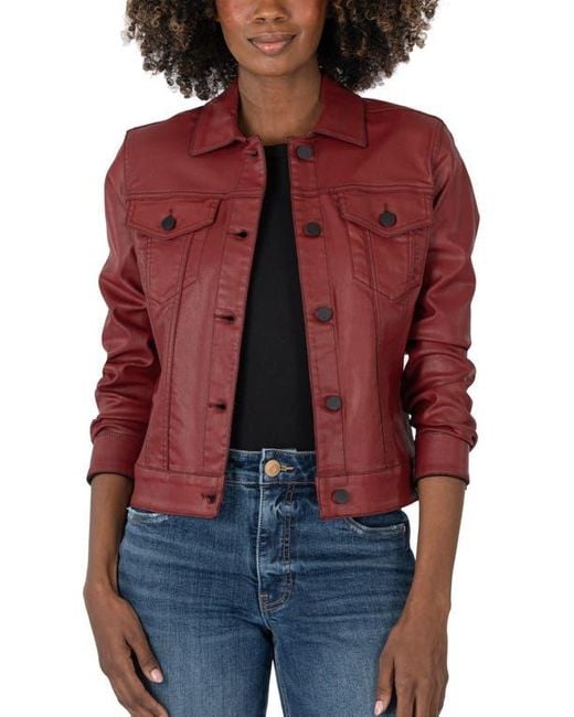 Kut From The Kloth Red Julia Coated Crop Denim Trucker Jacket