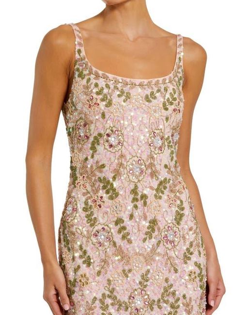 Mac Duggal Sleeveless Hand Beaded Floral Midi Dress in Natural | Lyst