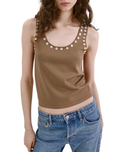 Mango Blue Button Trim Tank