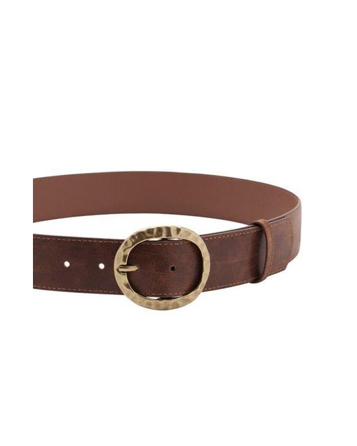 Mango Brown Textured Faux Leather Belt With Round Buckle
