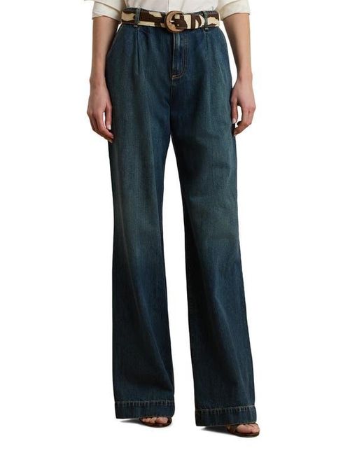 Ralph Lauren Blue Pleated High Waist Wide Leg Jeans