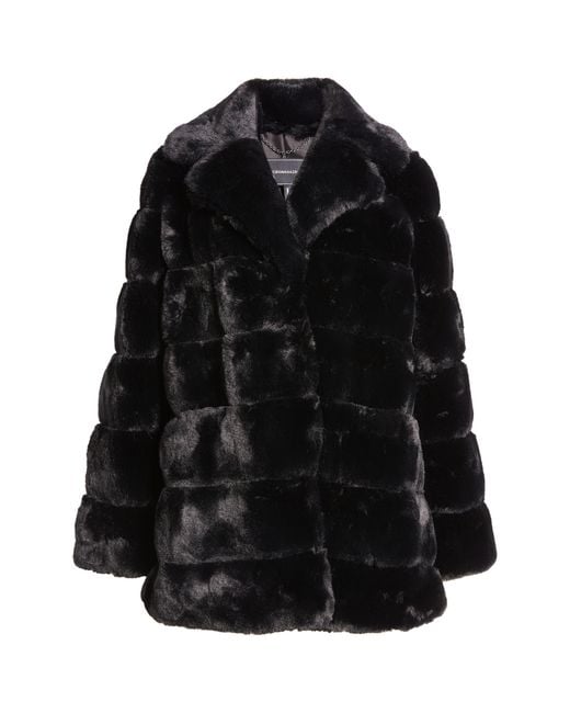 BCBGMAXAZRIA Black Notched Lapel Faux Fur Jacket