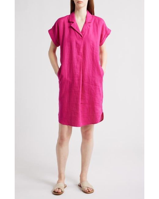 Eileen Fisher Pink Cuff Sleeve Organic Linen Shift Dress