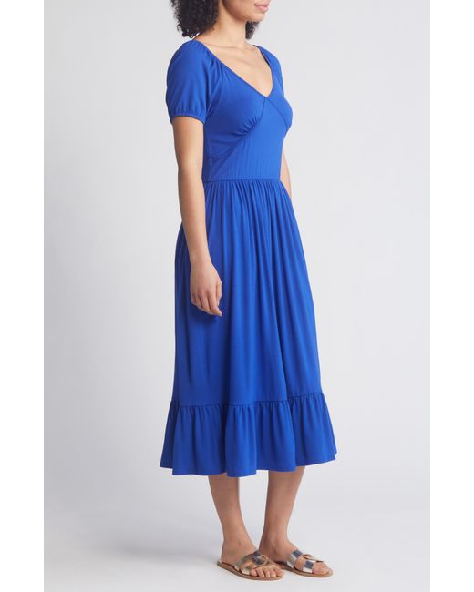 Loveappella Blue Short Sleeve Midi Dress