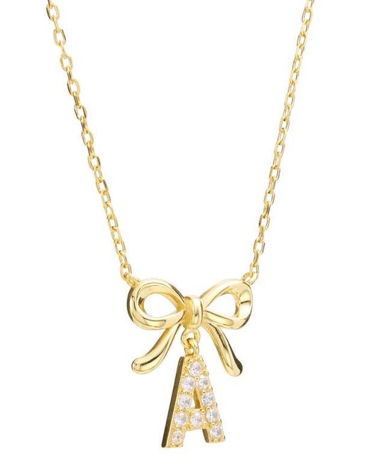 ATHRA LUXE Metallic Cubic Zirconia Bow Initial Pendant Necklace