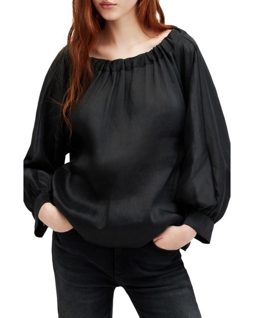 AllSaints Black Ellie Linen & Silk Top