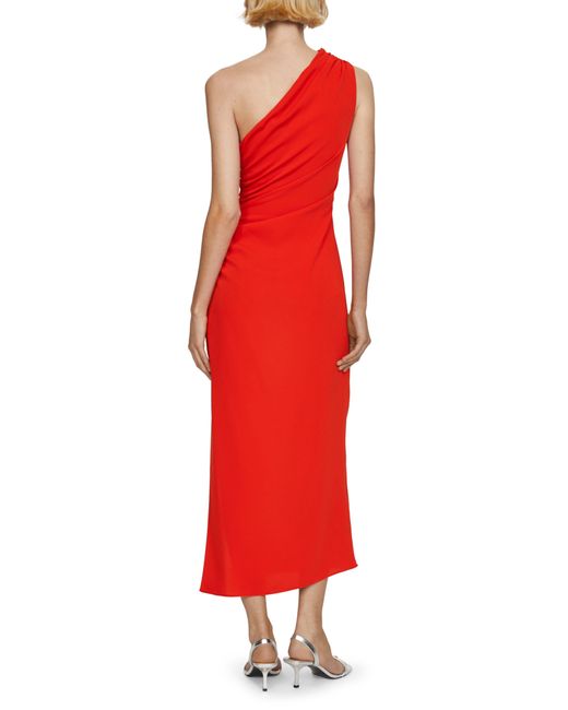 Mango Red One-shoulder Asymmetric Hem Dress