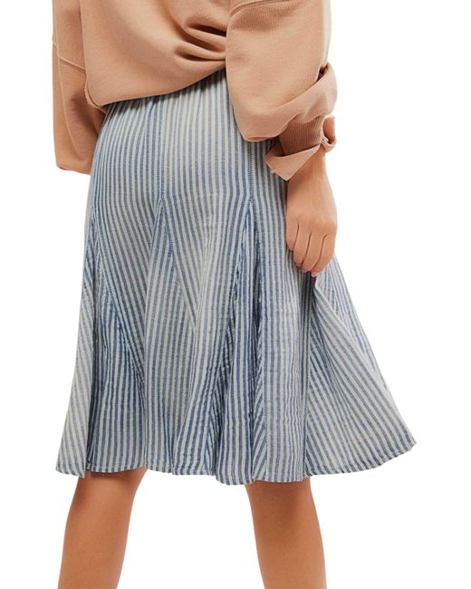 Free People Gray Candace Stripe Cotton & Linen Skirt