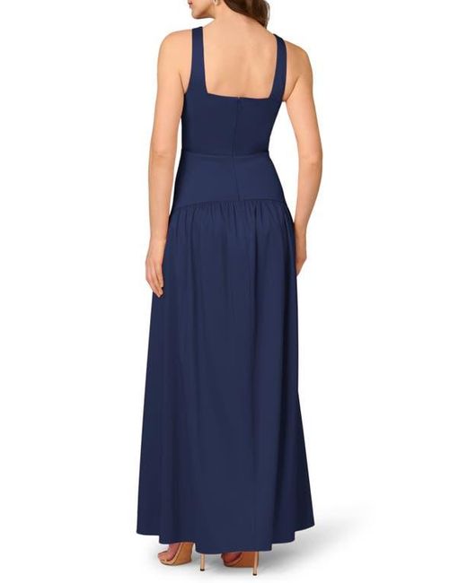 Aidan Mattox Blue Stretch Mikado A-Line Gown