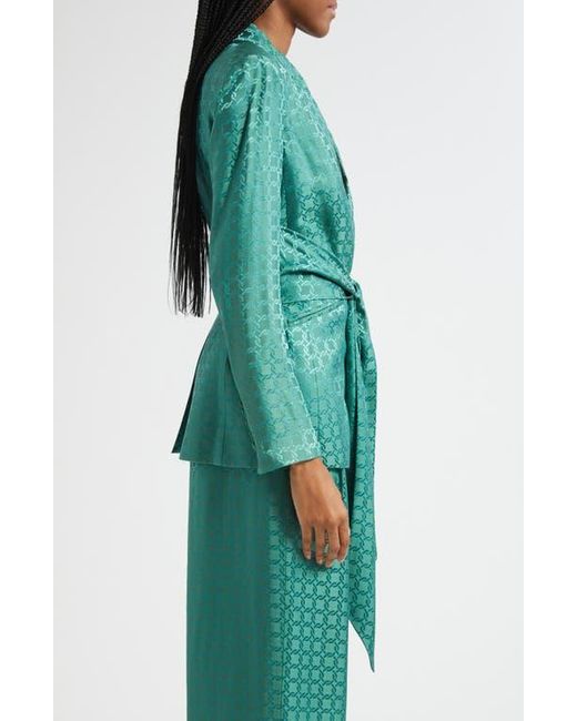 Veronica Beard Green Issel Chain Print Tie Waist Jacket