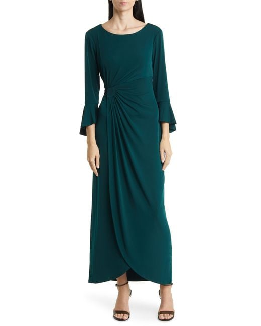 Connected Apparel Green Bell Sleeve Gathered Waist Gown
