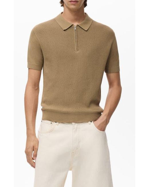 Mango Natural Openwork Zip Polo for men