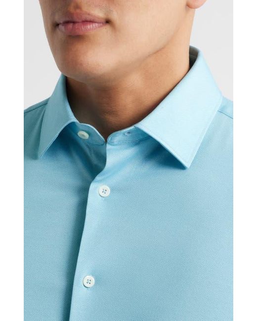 Bugatchi Blue Jimmy Ooohcotton Herringbone Button-Up Shirt for men