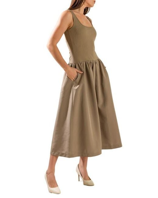 FREEMARKET Natural Sleeveless Mixed Media Maxi Dress