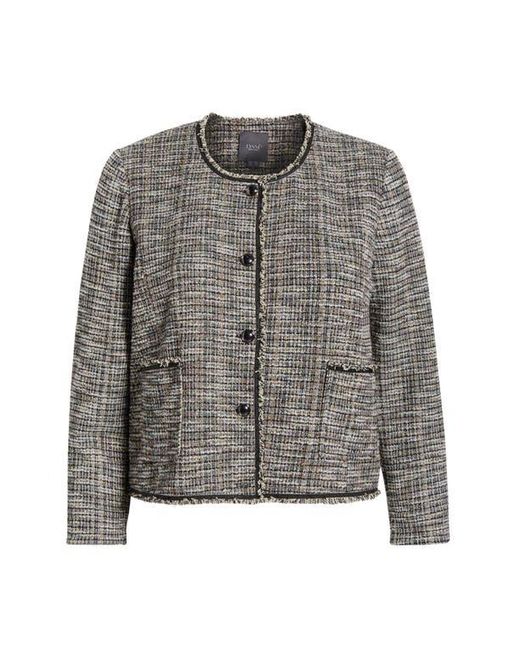 Lyssé Gray Collarless Stretch Tweed Jacket