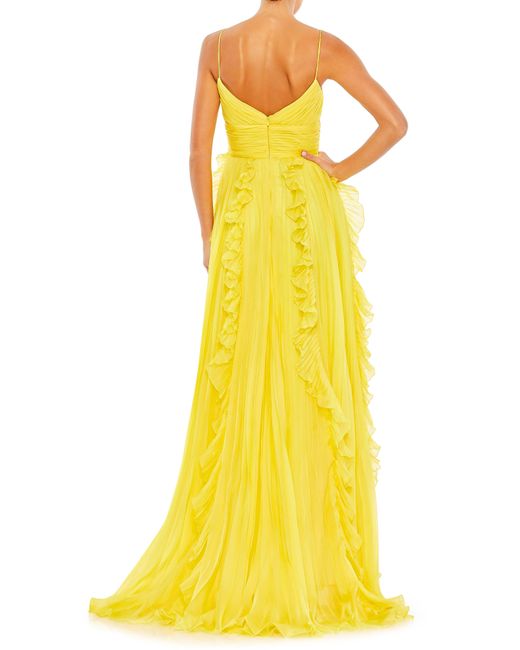 Ieena for Mac Duggal Yellow Ruffle Pleat Sleeveless Gown