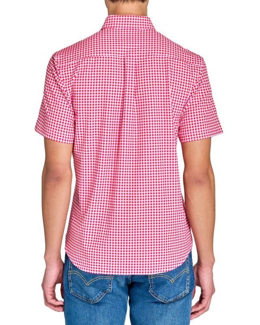 Con.struct Pink Slim Fit Mini Check Recycled 4-Way Stretch Performance Short Sleeve Shirt for men