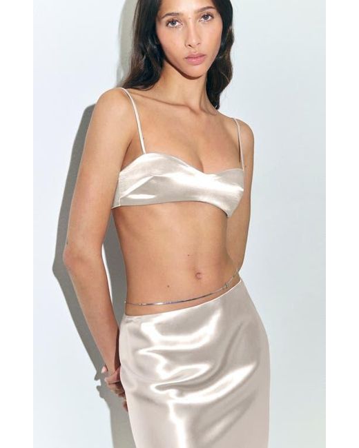 Mango White Bias Cut Satin Midi Skirt