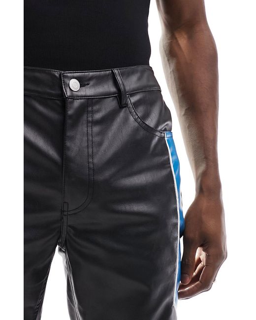 ASOS Black Faux Leather Colorblock Flare Pants for men