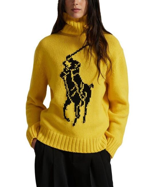 Polo Ralph Lauren Yellow Big Pony Turtleneck Wool Sweater