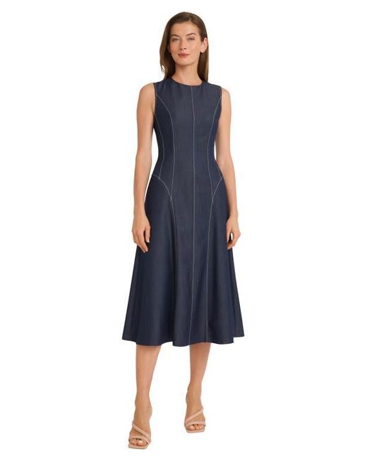 Maggy London Blue Contrast Stitch Sleeveless Denim Midi Dress